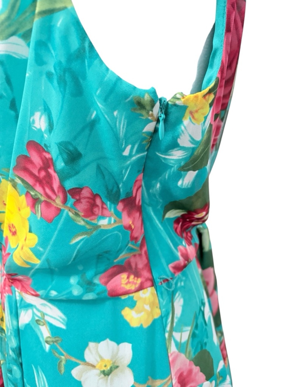 Evan Picone Floral Dress in Teal with Pink Roses Sleeveless Dress Sz 12 - Picture 8 of 9
